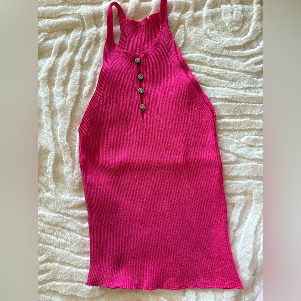T191- Pink Ribbed Knit Crop Top